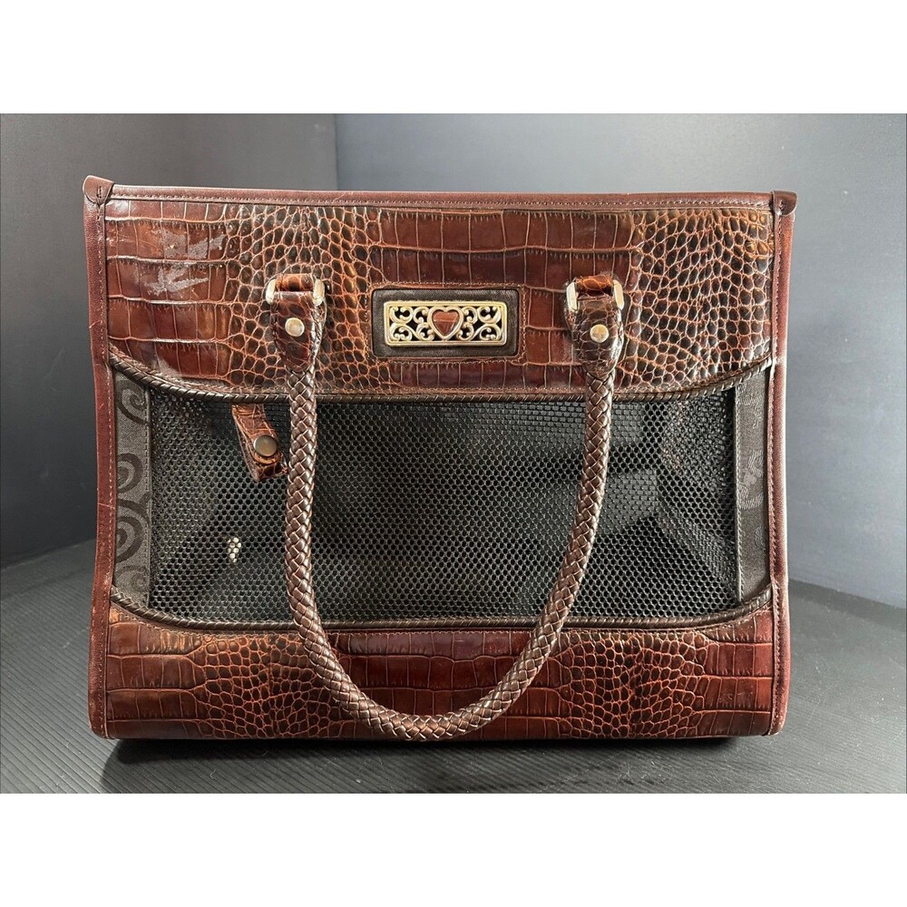 Brighton Brown Leather Ventilated Pet Carrier Tote Shoulder Bag Travel Dog Cat